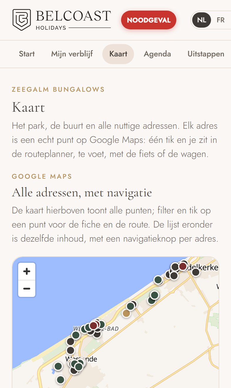 MyBelcoastHoliday: kaart met alle adressen